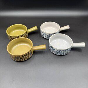 Vintage Stoneware Chili Bowls W/Handle Set Of 4 Japan 1970s Retro Kitchenware
